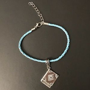 Sky Blue Braided Leather Book Charm Bracelet